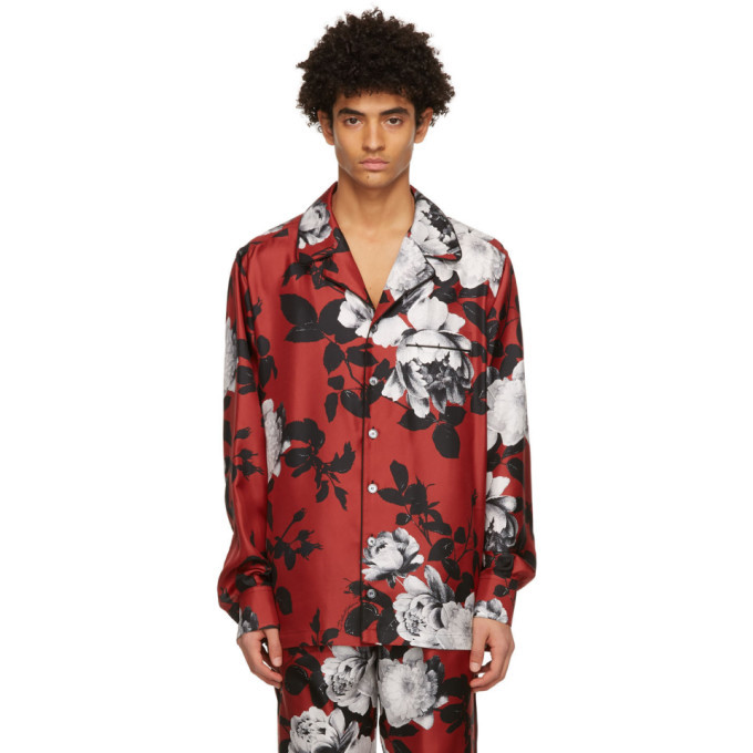 Photo: Dolce and Gabbana Red Silk Camellia Print Pyjama Shirt