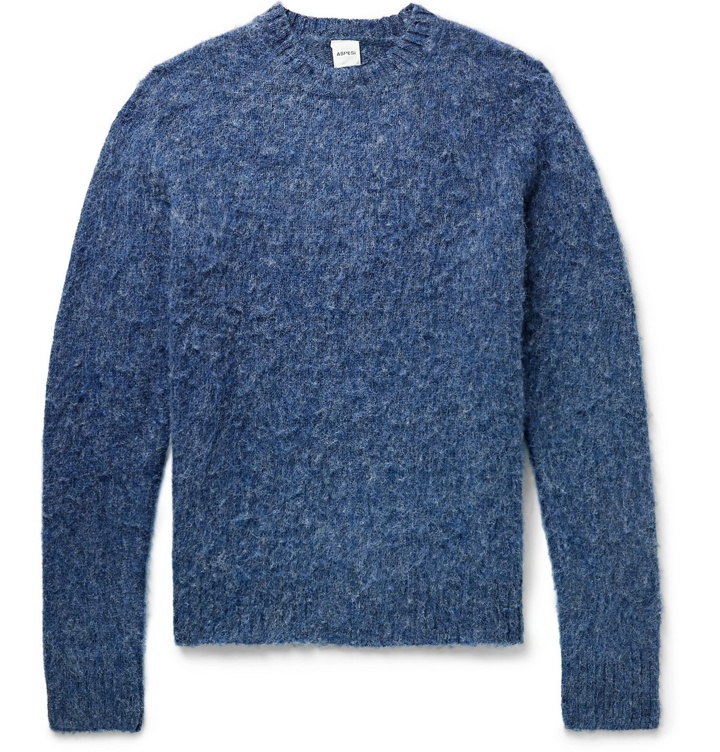 Photo: Aspesi - Brushed Shetland Wool Sweater - Blue