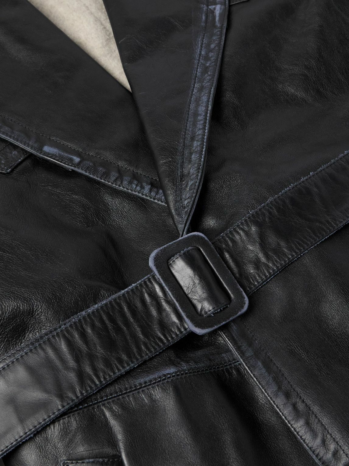 Enfants Riches Déprimés - Belted Panelled Leather Trench Coat - Black