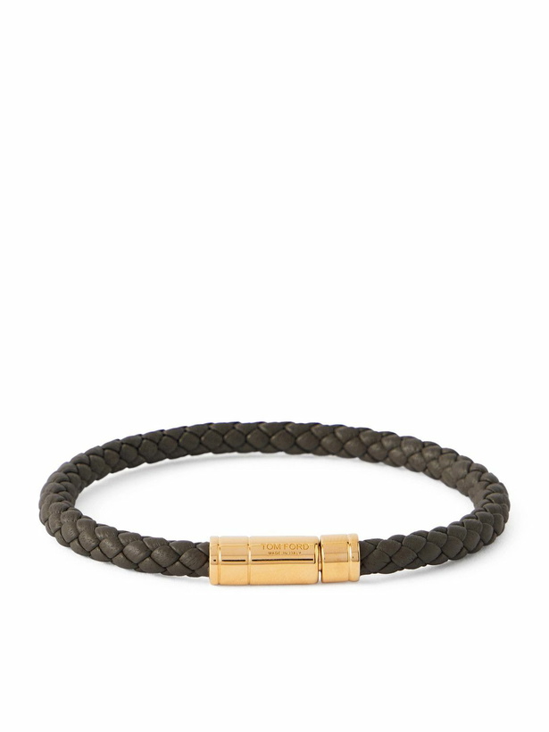 Photo: TOM FORD - Gold-Tone and Woven Leather Bracelet - Green