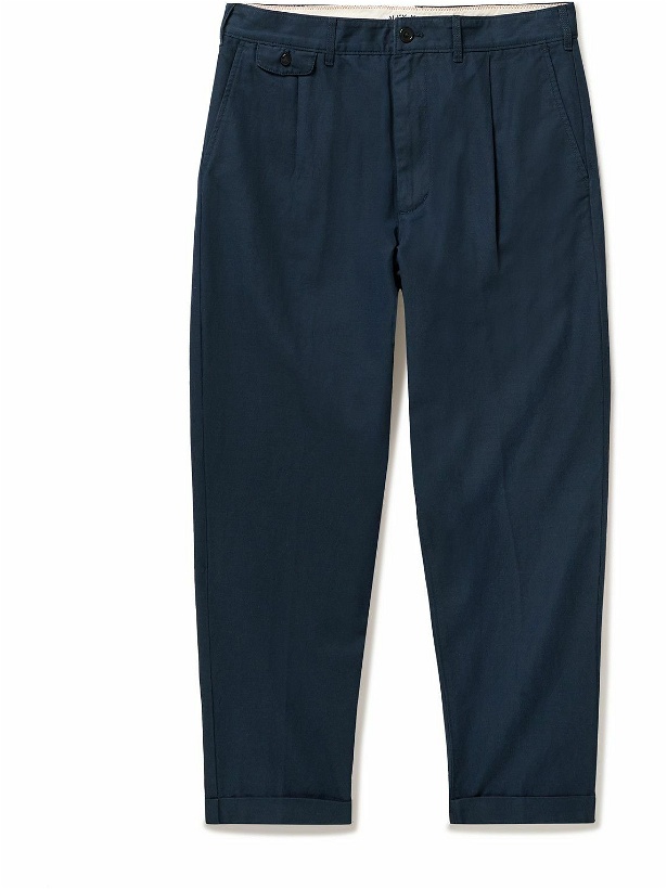 Photo: Alex Mill - Tapered Cropped Pleated Cotton and Linen-Blend Trousers - Blue