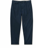 Alex Mill - Tapered Cropped Pleated Cotton and Linen-Blend Trousers - Blue