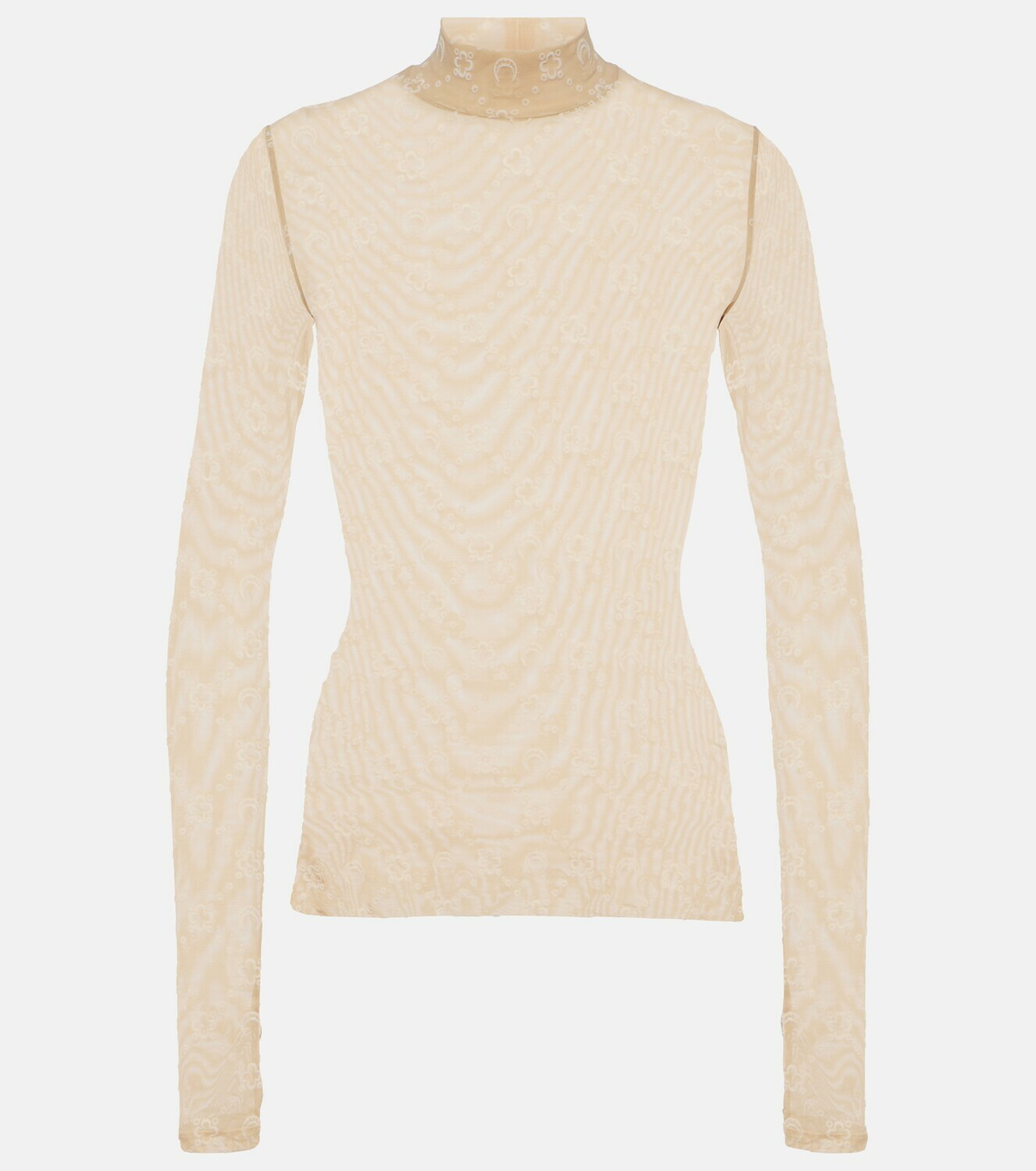 MARINE SERRE ベージュ Moonogram 長袖トップス Marine Serre Moonogram flocked mesh top Marine Serre