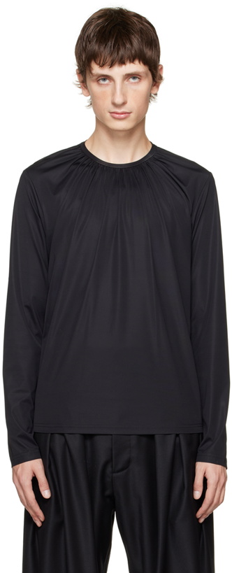 Photo: AARON ESH Black Gathered Neck Long Sleeve T-Shirt