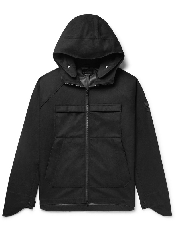 Photo: Stone Island - Ghost Wool-Blend Flannel Hooded Jacket - Black