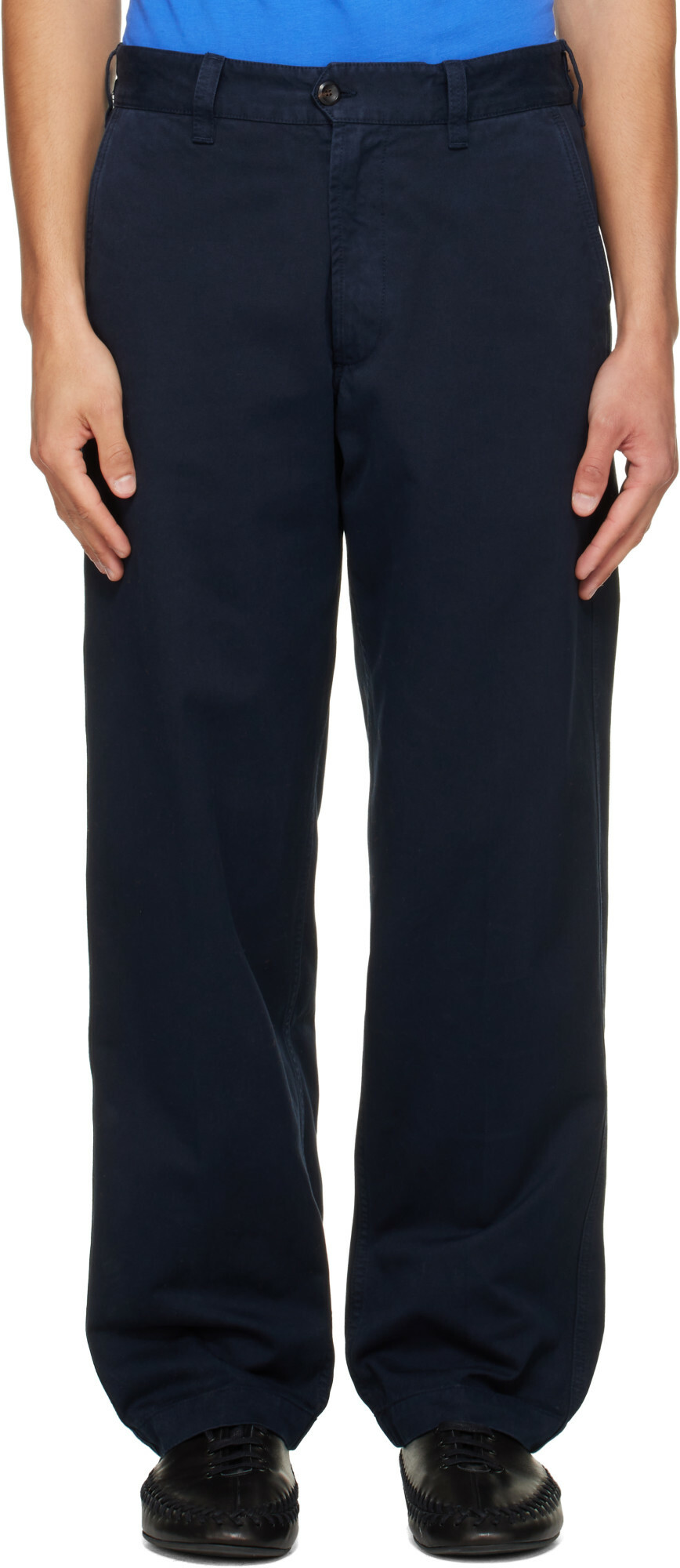 Drake's Navy Heavy Cotton Flat Front Trousers