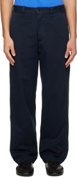 Drake's Navy Heavy Cotton Flat Front Trousers