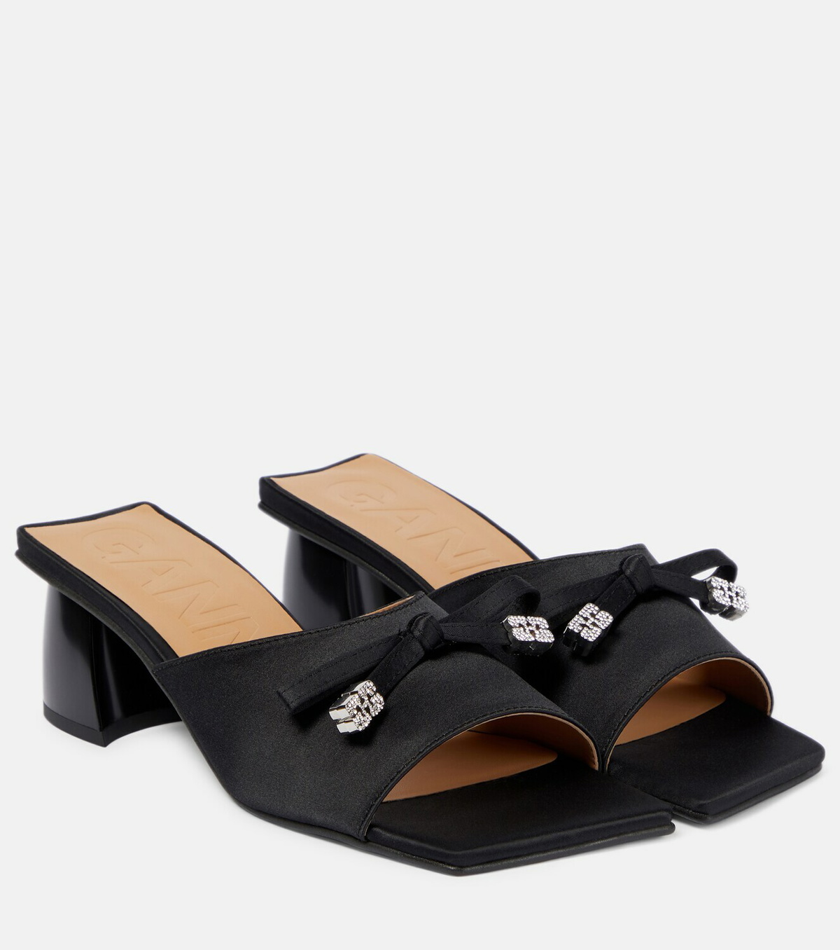 ★送関込み★ GANNI リボン mules ブラック Ganni Bow-embellished satin mules GANNI