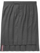 Thom Browne - Pleated Grosgrain-Trimmed Wool-Twill Kilt - Gray