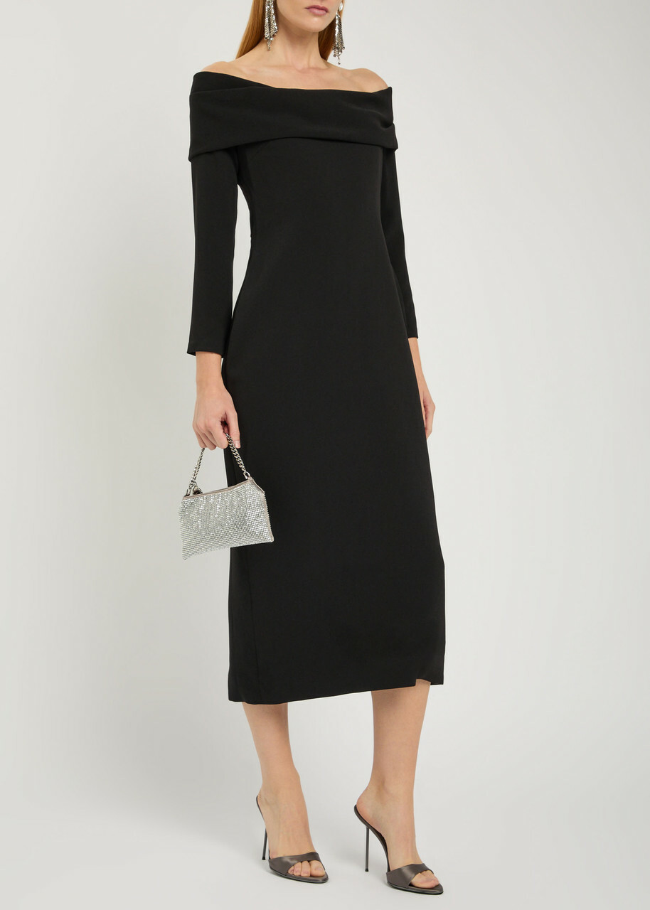 Solace London Yuni Off-the-shoulder Crepe Midi Dress Black