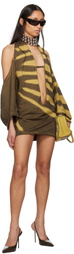 Masha Popova Brown & Yellow Deep Cut Cowl Minidress