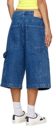 Sky High Farm Workwear Blue Mindblown Print Denim Shorts