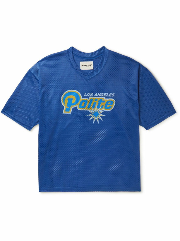 Photo: POLITE WORLDWIDE® - Logo-Print Mesh T-Shirt - Blue