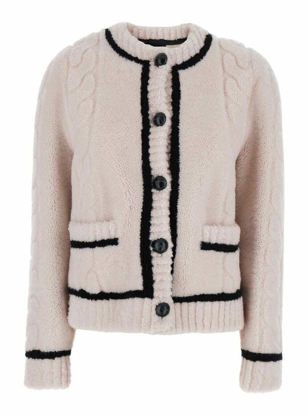 Photo: Blancha Black And White Crewneck Cardigan With Button Closure And Front Pockets In Fur Woman
