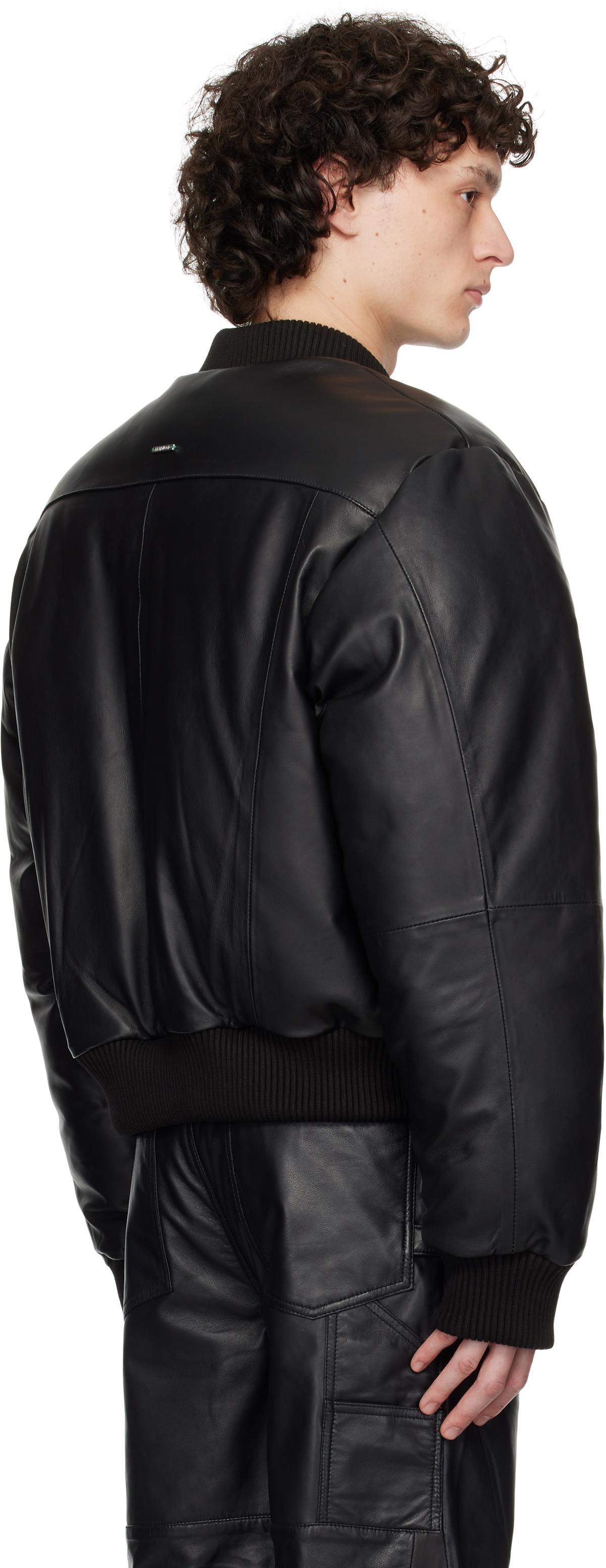 Deadwood Black Bofinger Padded Leather Bomber Jacket