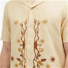 Magic Castles Men's Wave Embroidered Vacation Shirt in Embroidered Ecru