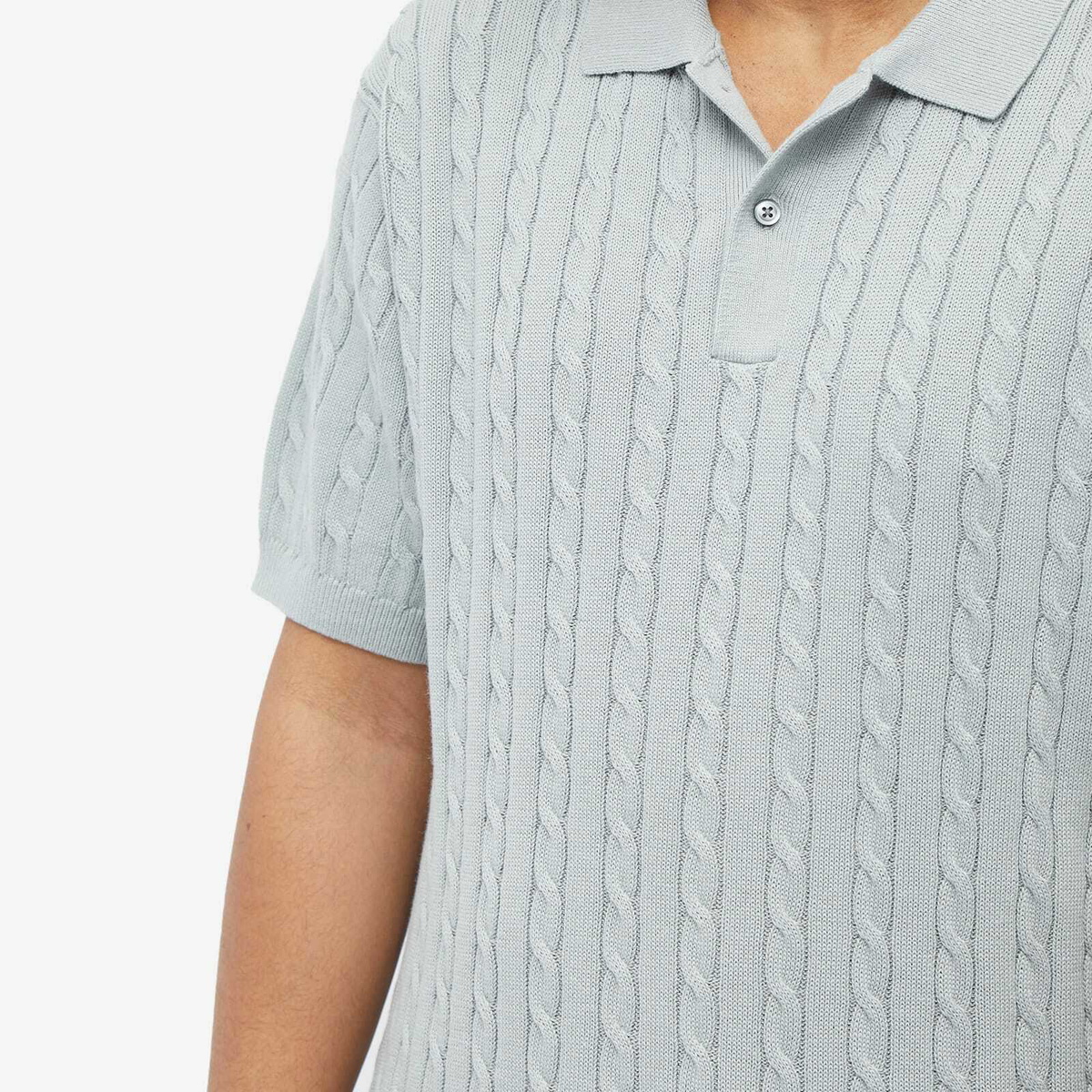 Beams Plus Men's Cable Knitted Polo Shirt in Ice Blue Beams Plus