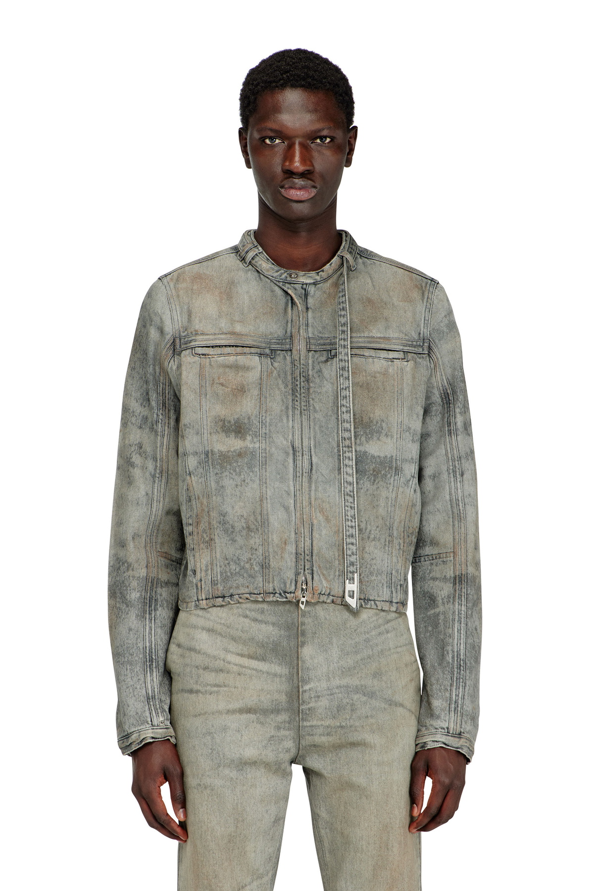 Diesel Jacket in cotton-hemp satin denim - Denim Jackets Mens in Grey