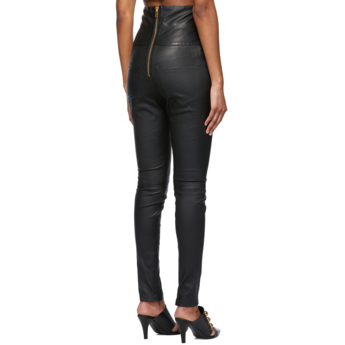 Balmain Black Leather High-Waisted Skinny Pants Balmain