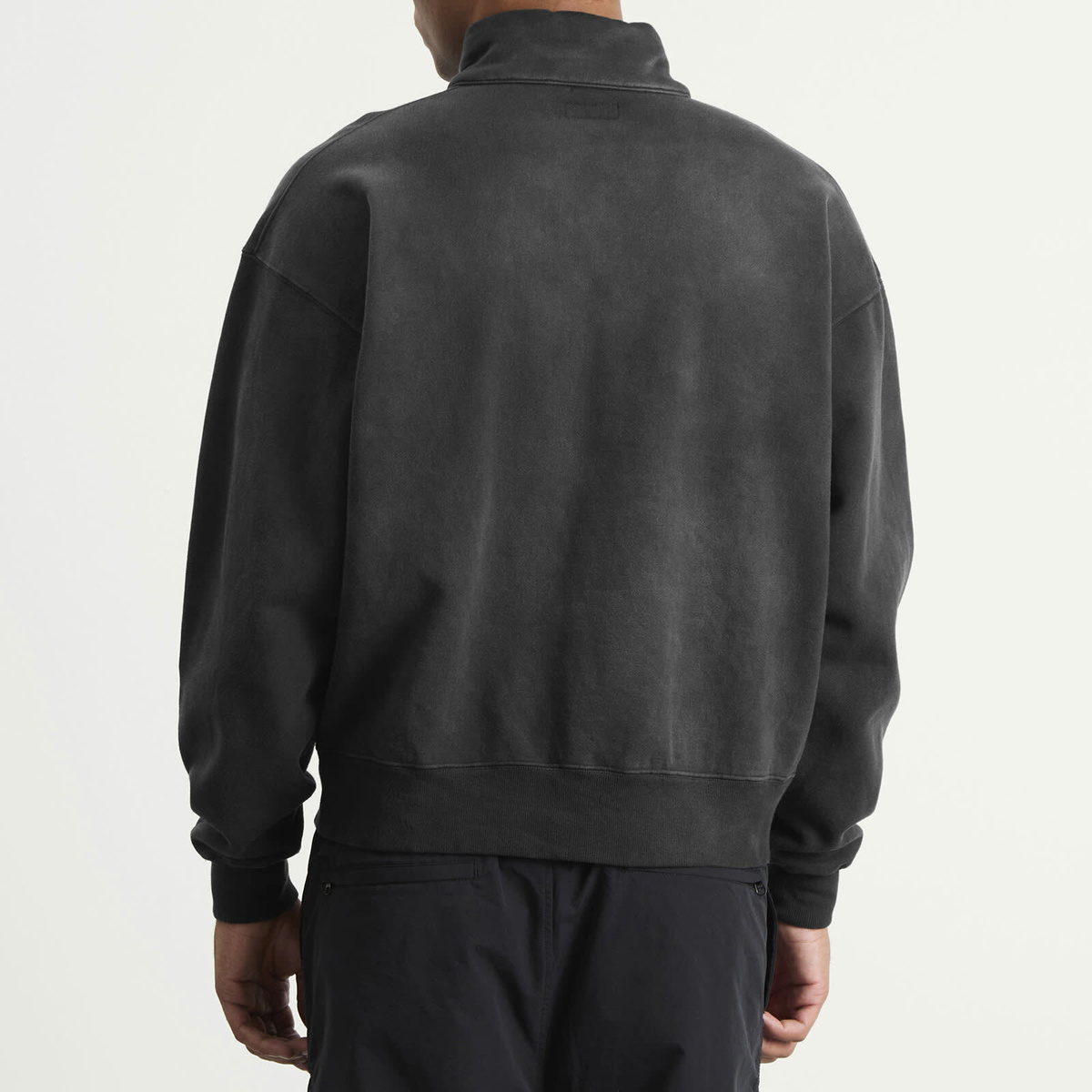 BEAMS Men's Fade Souvenir Half Zip Sweatshirt in Soft Black