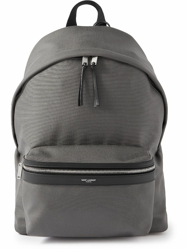 Photo: SAINT LAURENT - Leather-Trimmed Canvas Backpack - Gray