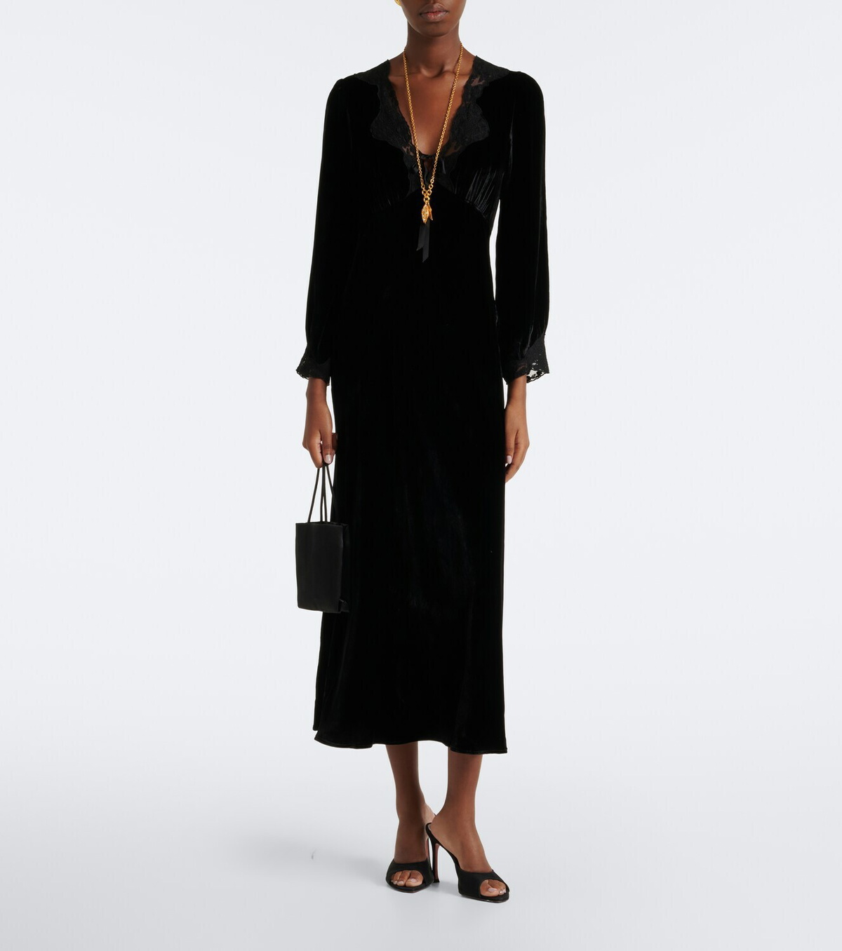 Rixo Larah lace-trimmed velvet midi dress
