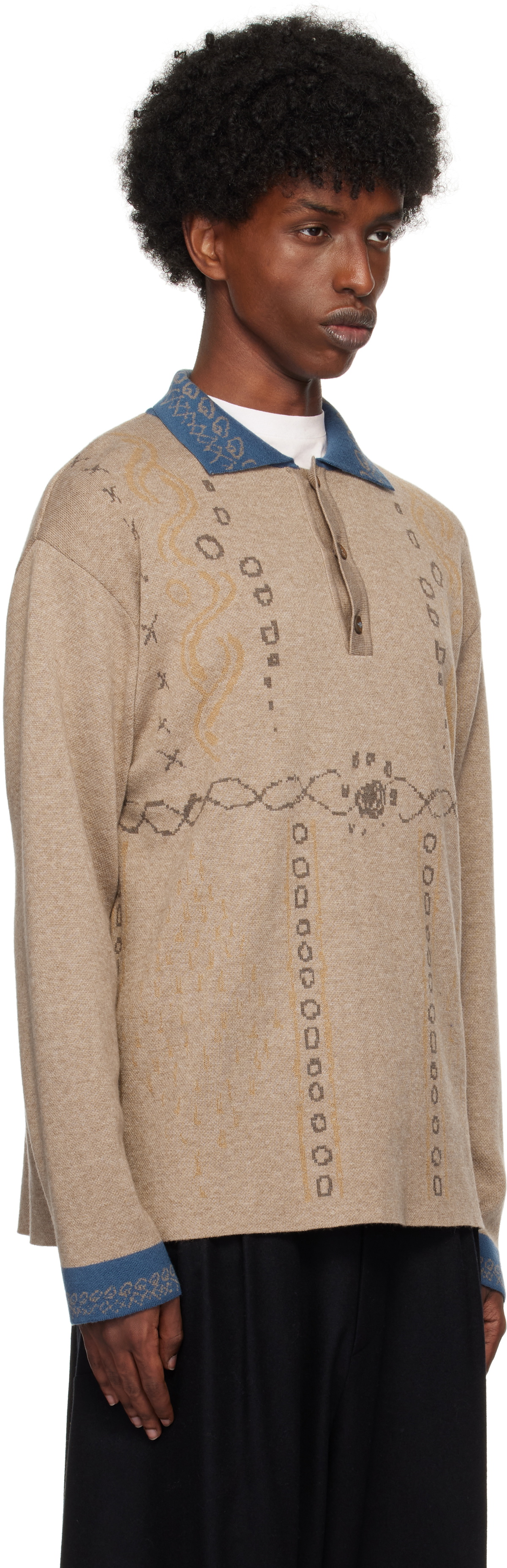 HYEIN SEO Beige Graphic Pique Knit Polo