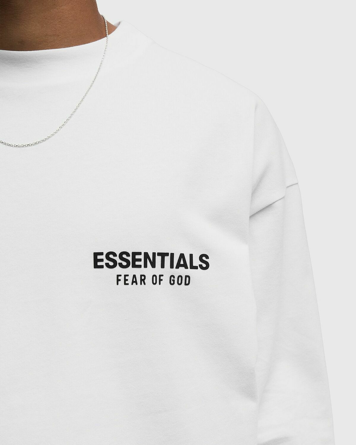 Fear of God Essentials CLASSIC FIT LS TEE White Mens Longsleefe Fear Of ...