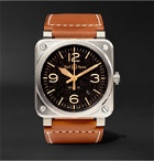 Bell & Ross - BR 03-92 Golden Heritage 42mm Steel and Leather Watch, Ref. No. BR0392‐ST‐G-HE/SCA - Black