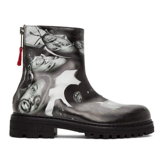 Photo: 424 Black and White Printed Graphic Chelsea Boots