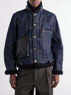 Sacai - Levi's Plush and Leather-Trimmed Denim Jacket - Blue