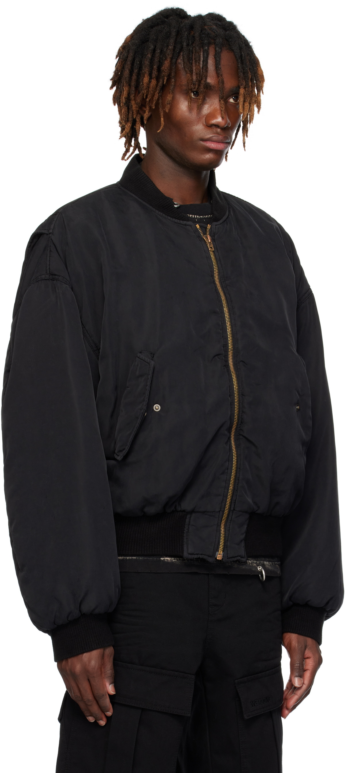 We11done Black Curved Bomber Jacket