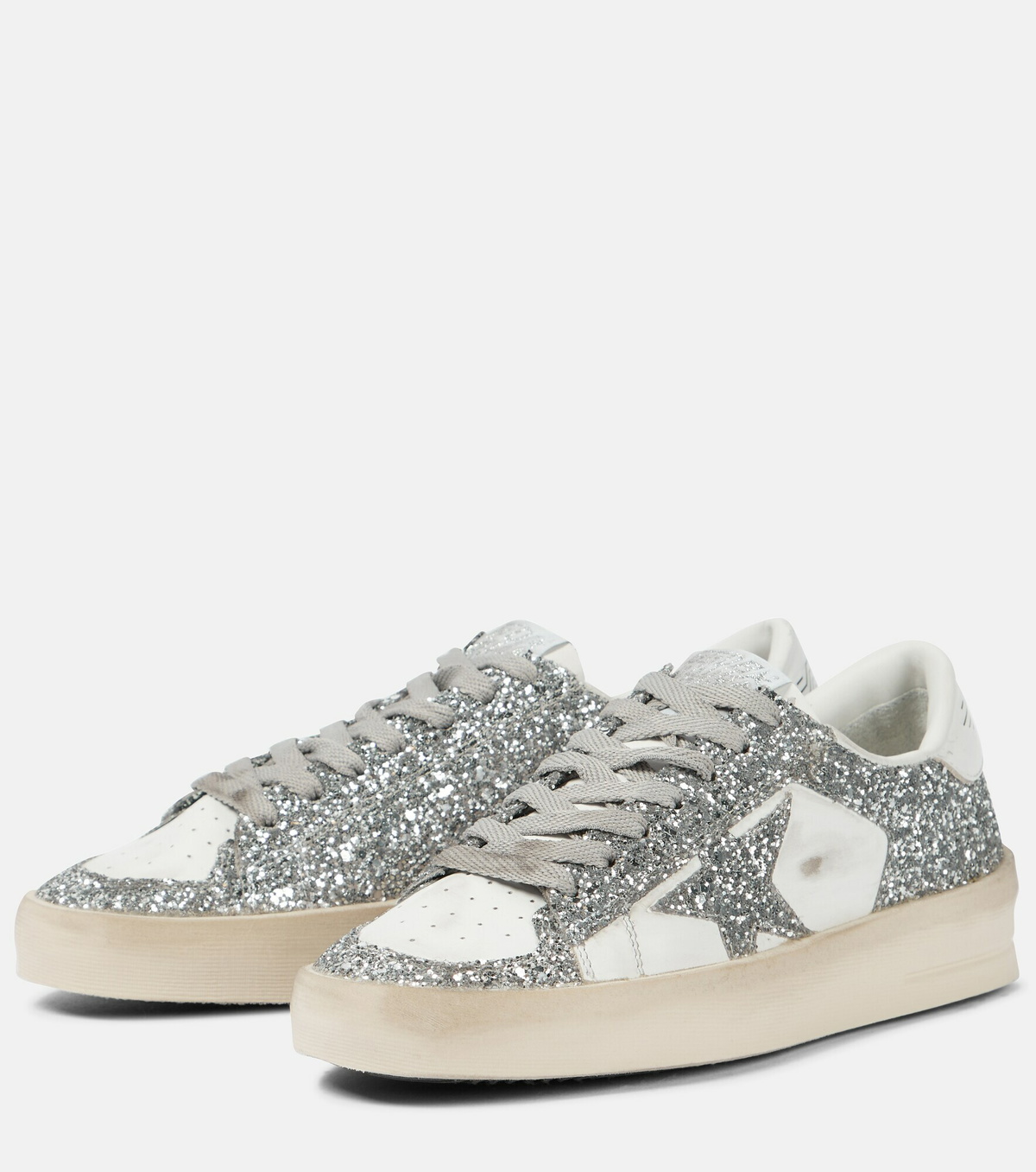 ★Golden ★ Stardan Glitter Star Leather Sneakers Optic Golden Goose Stardan Vintage Leather Glitter Sneakers in