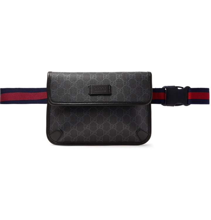 Photo: Gucci - Leather-Trimmed Monogrammed Coated-Canvas Belt Bag - Black