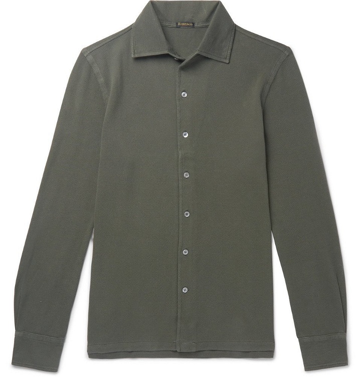 Photo: Rubinacci - Slim-Fit Cutaway-Collar Cotton-Piqué Shirt - Men - Gray green