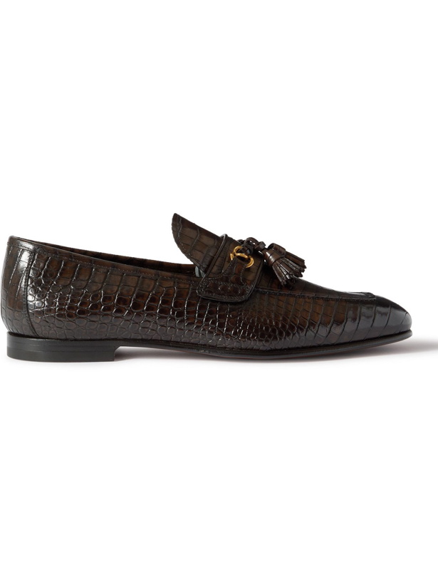 Photo: TOM FORD - Sean Croc-Effect Leather Tasselled Loafers - Brown