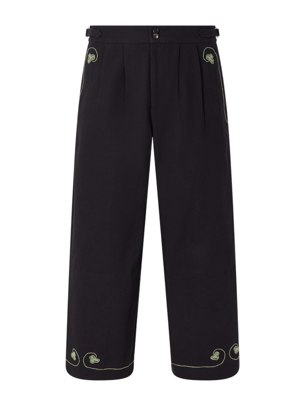 Photo: BODE - Lucky Draw Straight-Leg Pleated Embroidered Cotton-Twill Trousers - Black