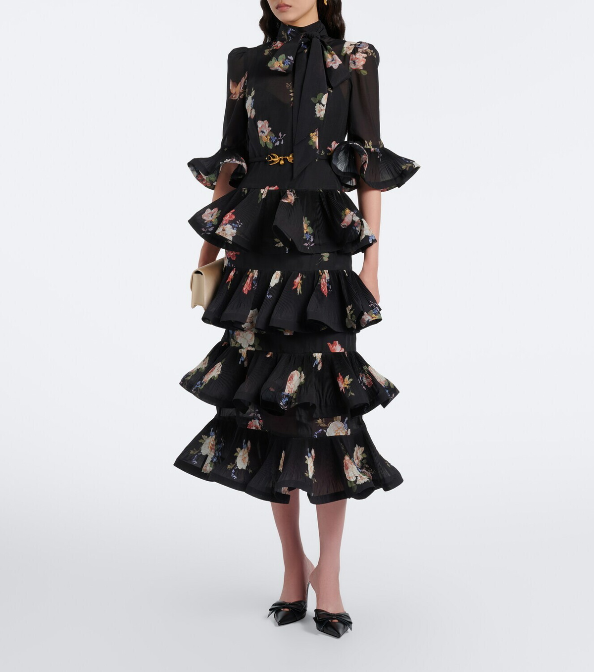 Zimmermann Floral pleated ruffled midi dress