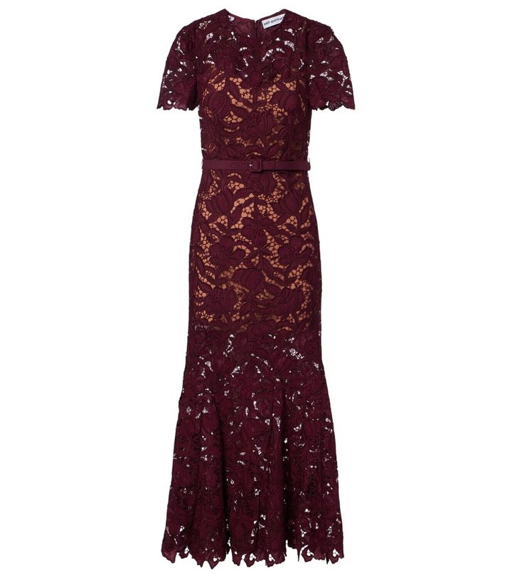 Photo: Self-Portrait Belted floral guipure lace midi dress