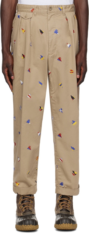 Photo: BEAMS PLUS Beige 2 Pleats Embroidered Trousers