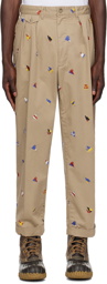BEAMS PLUS Beige 2 Pleats Embroidered Trousers