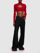COURREGES Mock Neck Rib Knit Crop Sweater