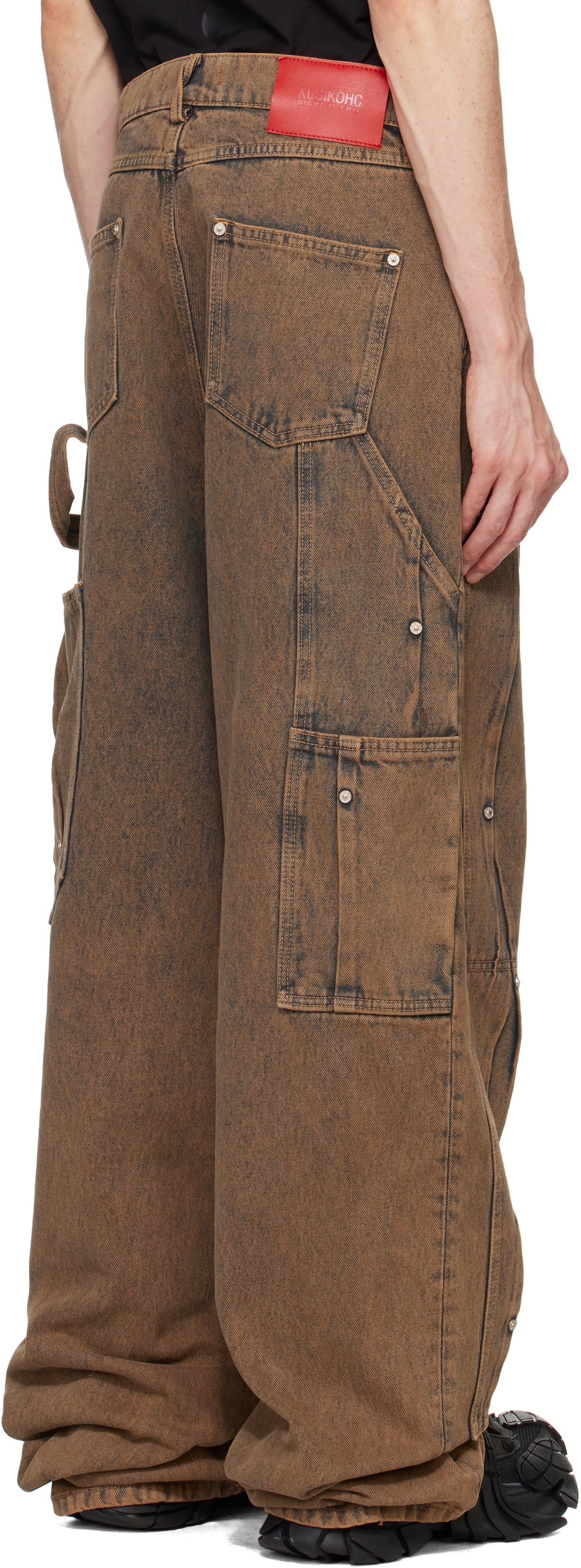 KUSIKOHC Brown Workwear Multi Rivet Jeans