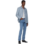 Balmain Blue Logo Stripe Denim Shirt