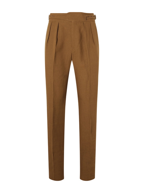 Photo: Rubinacci - Manny Straight-Leg Pleated Linen Trousers - Brown