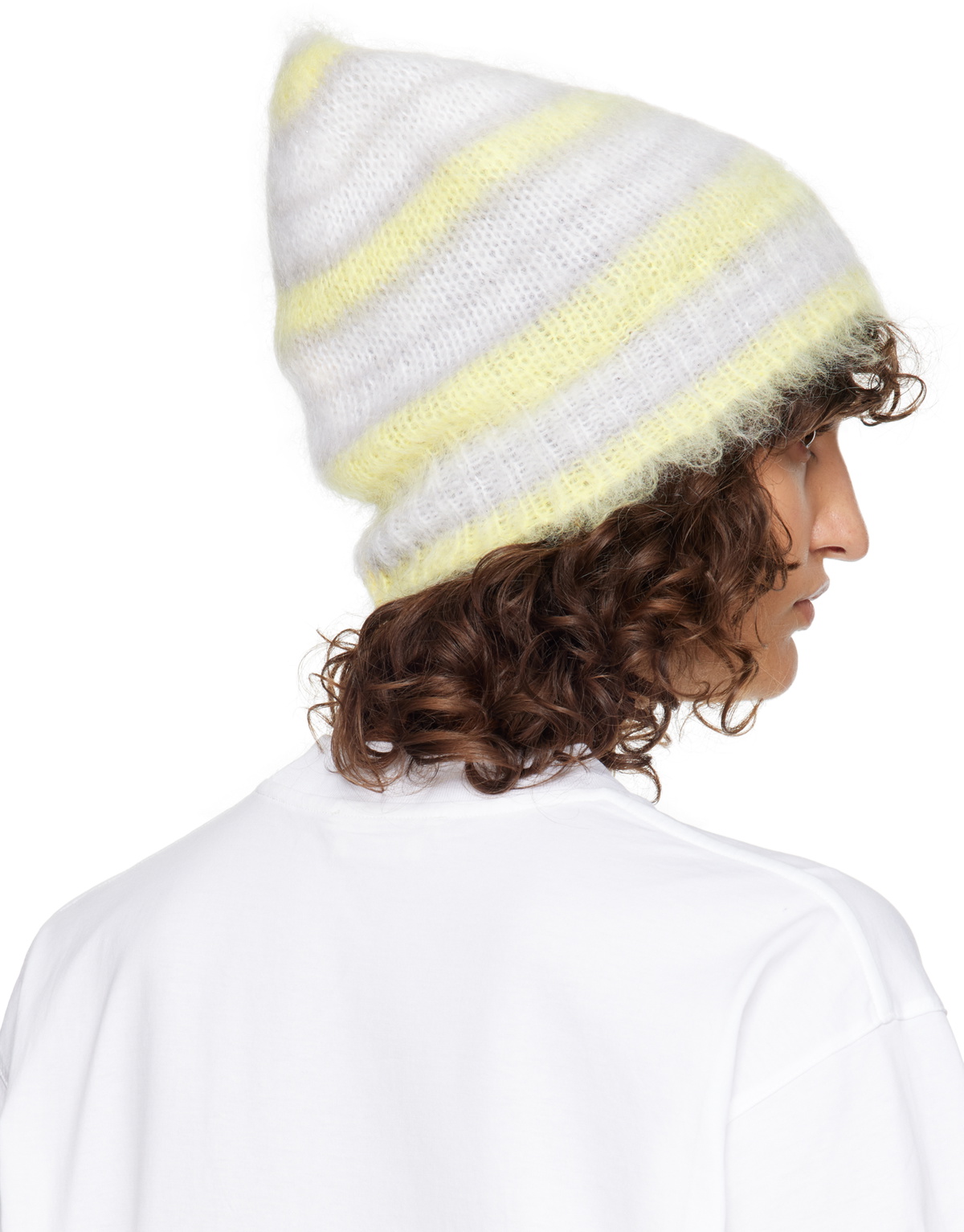 Marni White & Yellow Striped Mohair Beanie
