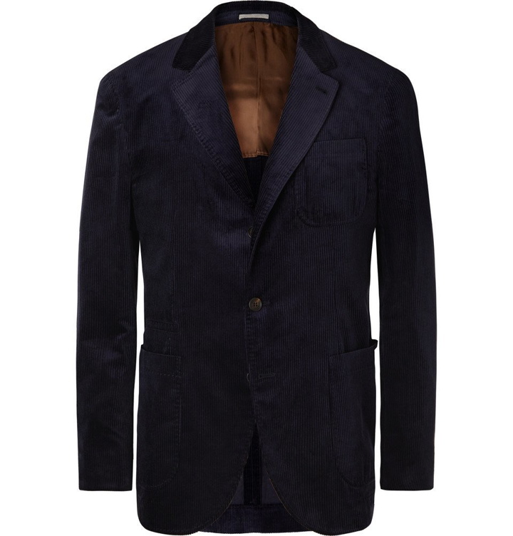 Photo: Brunello Cucinelli - Indigo Sea-Island Cotton-Corduroy Suit Jacket - Navy