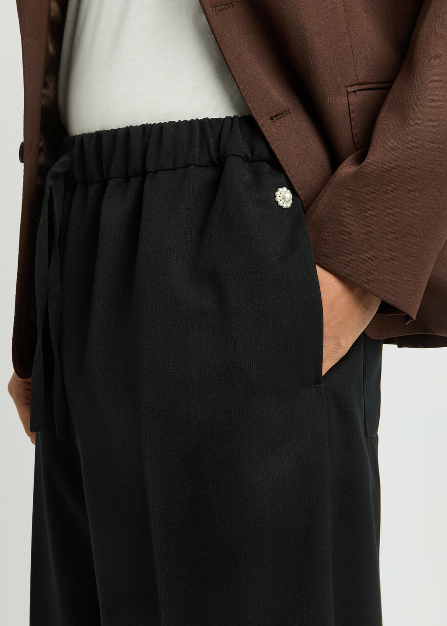 Simone Rocha Furry Welt Pocket Wide Leg Trousers in Black