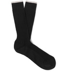 Ermenegildo Zegna - Ribbed Cotton-Blend Socks - Black