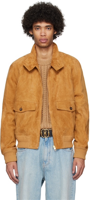 Photo: Bally Brown Spread Collar Leather Jacket